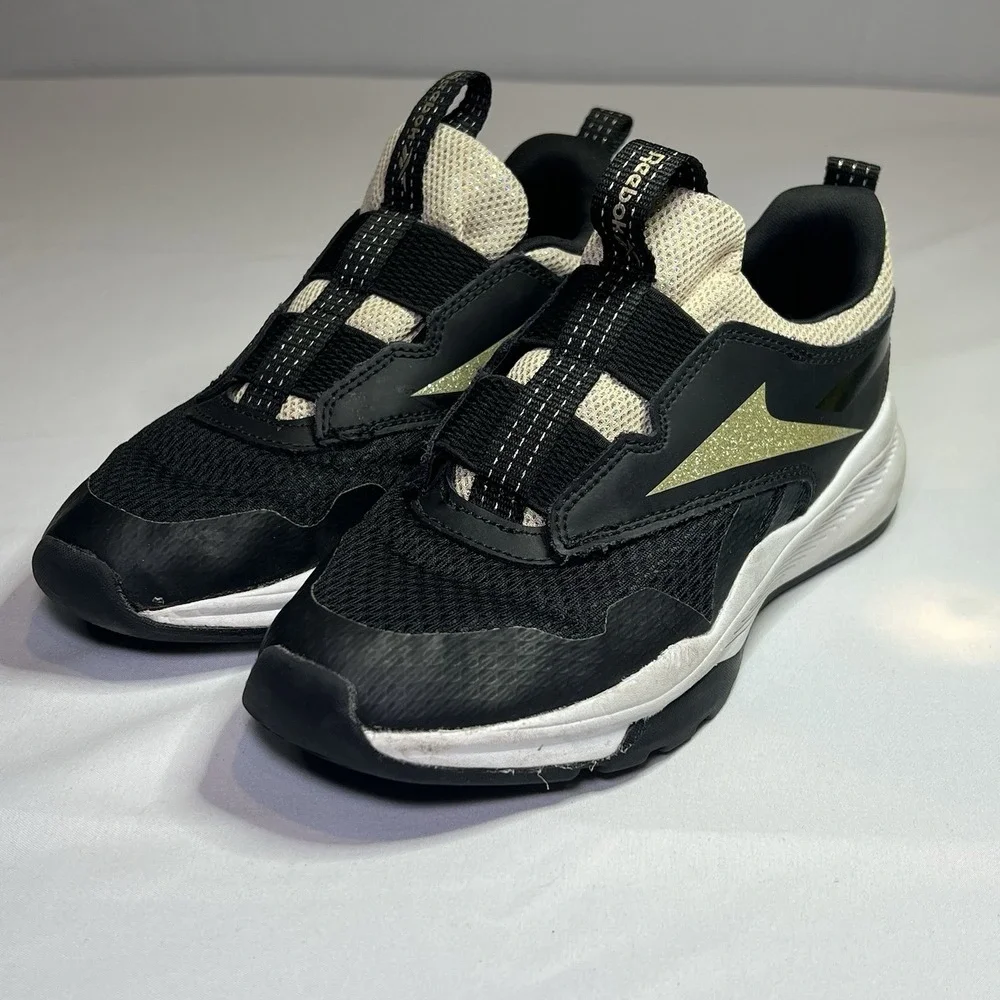 Size 2 Girls Reebok XT Sprinter Slip‎ On Shoes Black Glitter Youth Big Sneakers